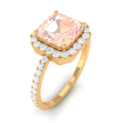 Asscher Cut Morganite Halo Engagement Ring with Diamond Morganite - ( AAA ) - Quality - Rosec Jewels