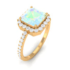 Asscher Cut Ethiopian Opal Halo Engagement Ring with Diamond Ethiopian Opal - ( AAA ) - Quality - Rosec Jewels