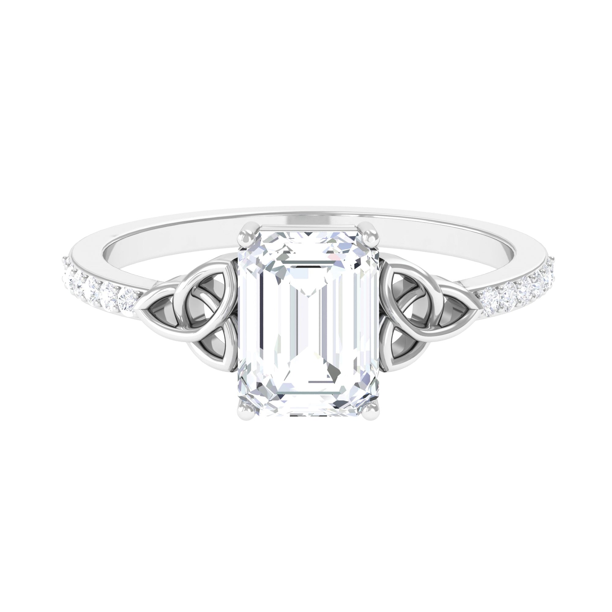 2 CT Emerald Cut Moissanite Solitaire Celtic Engagement Ring in Gold Moissanite - ( D-VS1 ) - Color and Clarity - Rosec Jewels