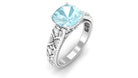 Cushion Cut Solitaire Sky Blue Topaz and Diamond Floral Engagement Ring Sky Blue Topaz - ( AAA ) - Quality - Rosec Jewels