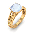 Cushion Cut Solitaire Moonstone Floral Engagement Ring with Diamond Moonstone - ( AAA ) - Quality - Rosec Jewels