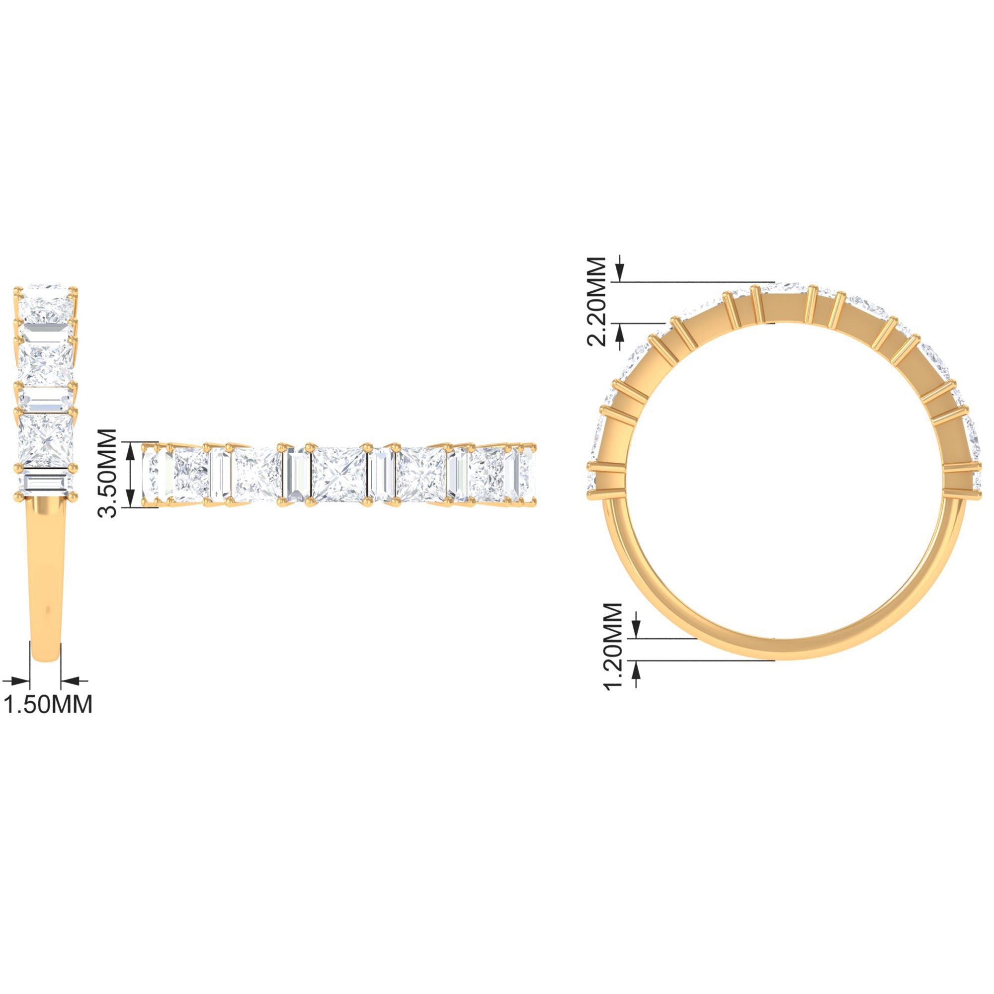 1.75 CT Princess and Baguette Moissanite Semi Eternity Ring Moissanite - ( D-VS1 ) - Color and Clarity - Rosec Jewels