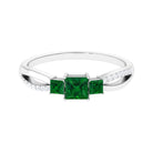 Princess Cut Created Emerald 3 Stone Ring with Diamond Lab Created Emerald - ( AAAA ) - Quality - Rosec Jewels