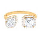 Kylie Inspired Simulated Diamond Two Stone Cuff Ring in Gold Zircon - ( AAAA ) - Quality - Rosec Jewels