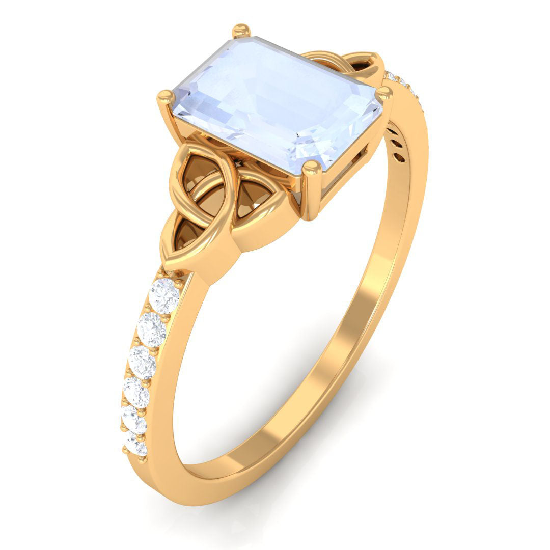 Emerald Cut Solitaire Moonstone Celtic Knot Engagement Ring with Diamond Moonstone - ( AAA ) - Quality - Rosec Jewels