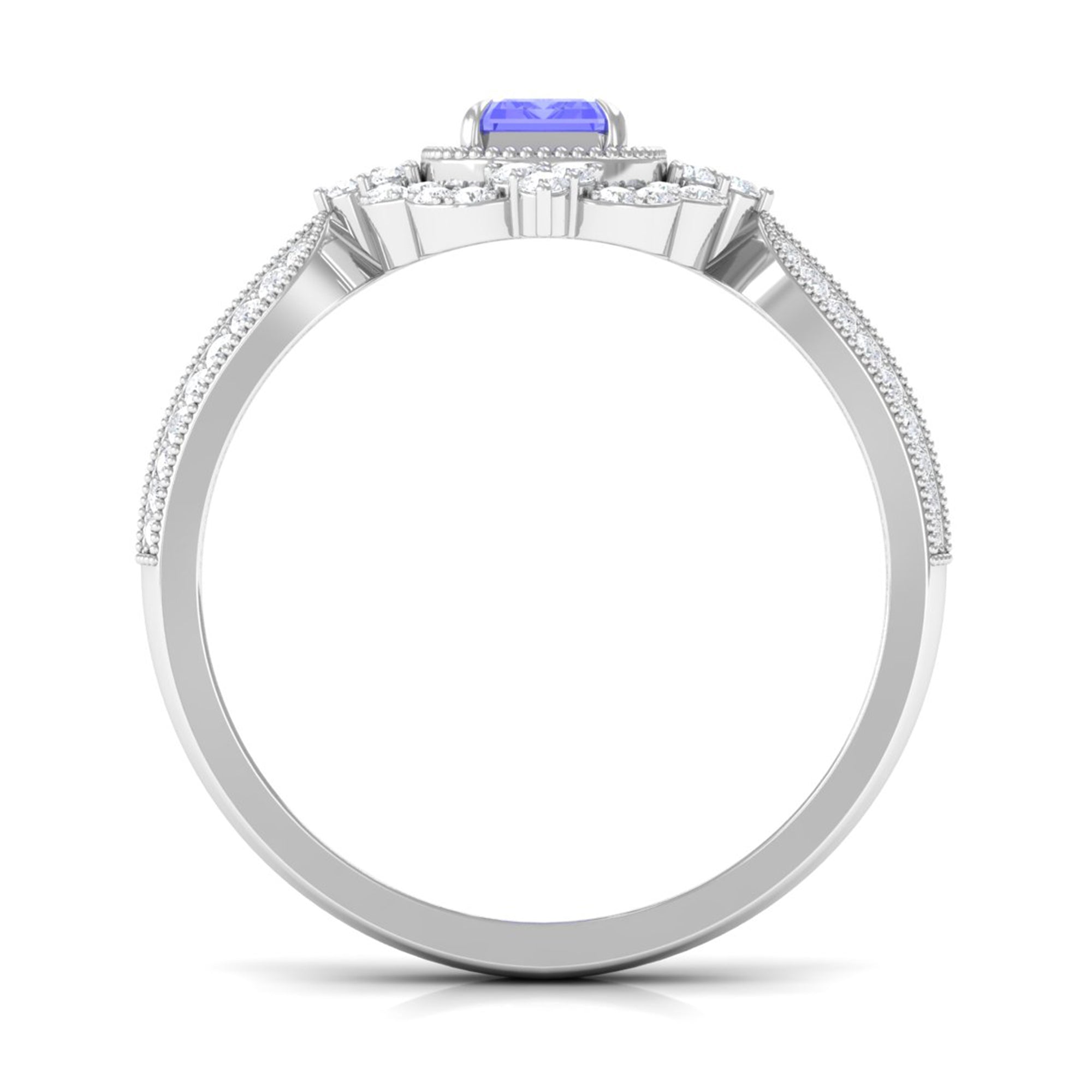 1 CT Vintage Style Emerald Cut Tanzanite Engagement Ring with Diamond Floral Halo Tanzanite - ( AAA ) - Quality - Rosec Jewels