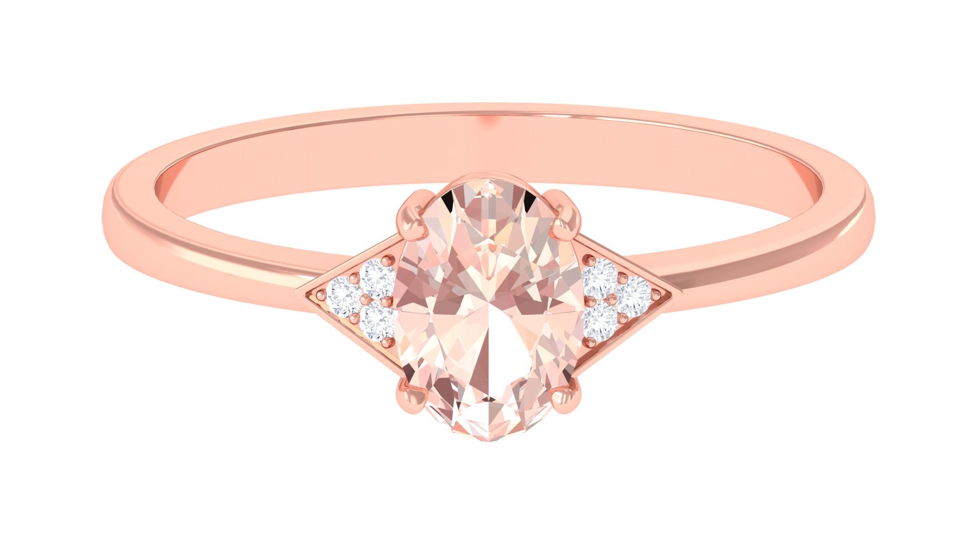 0.75 CT Oval Morganite Solitaire Ring with Diamond Accent Morganite - ( AAA ) - Quality - Rosec Jewels