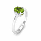 Oval Peridot Solitaire Ring with Diamond Accent Peridot - ( AAA ) - Quality - Rosec Jewels