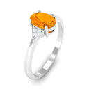 3/4 CT Oval Fire Opal Solitaire Ring with Diamond Accent Fire Opal - ( AAA ) - Quality - Rosec Jewels