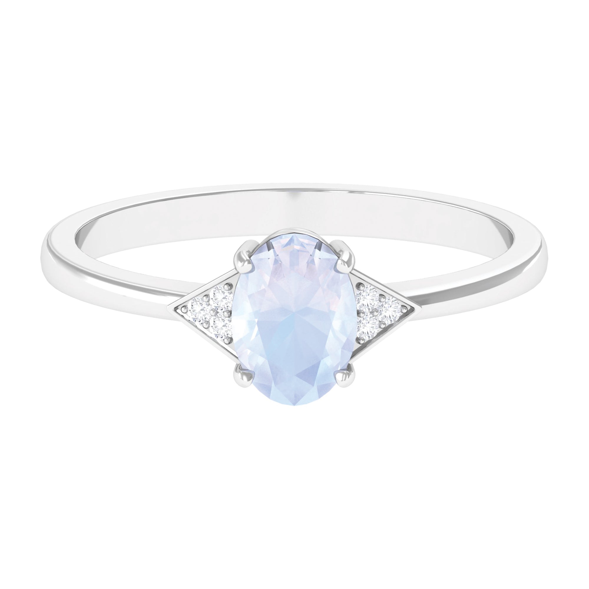 1 CT Oval Moonstone Solitaire Ring with Diamond Accent Moonstone - ( AAA ) - Quality - Rosec Jewels