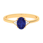 Oval Created Blue Sapphire Solitaire Ring with Diamond Accent Lab Created Blue Sapphire - ( AAAA ) - Quality - Rosec Jewels