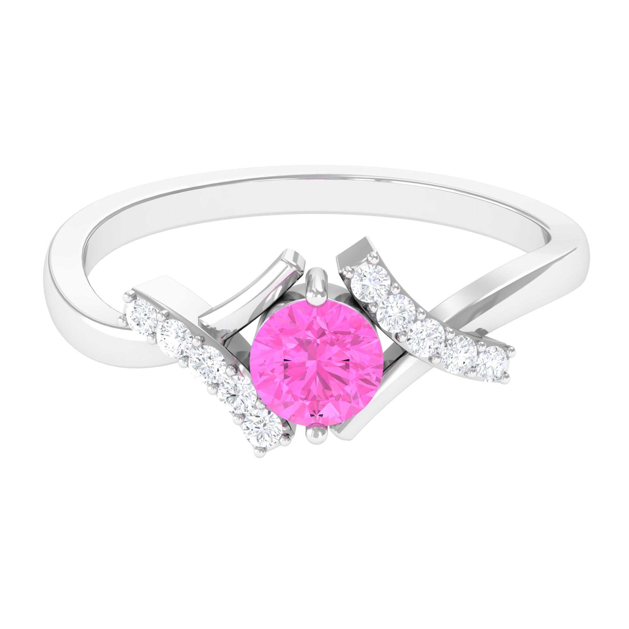 Pink Sapphire and Diamond Designer Promise Ring Pink Sapphire - ( AAA ) - Quality - Rosec Jewels