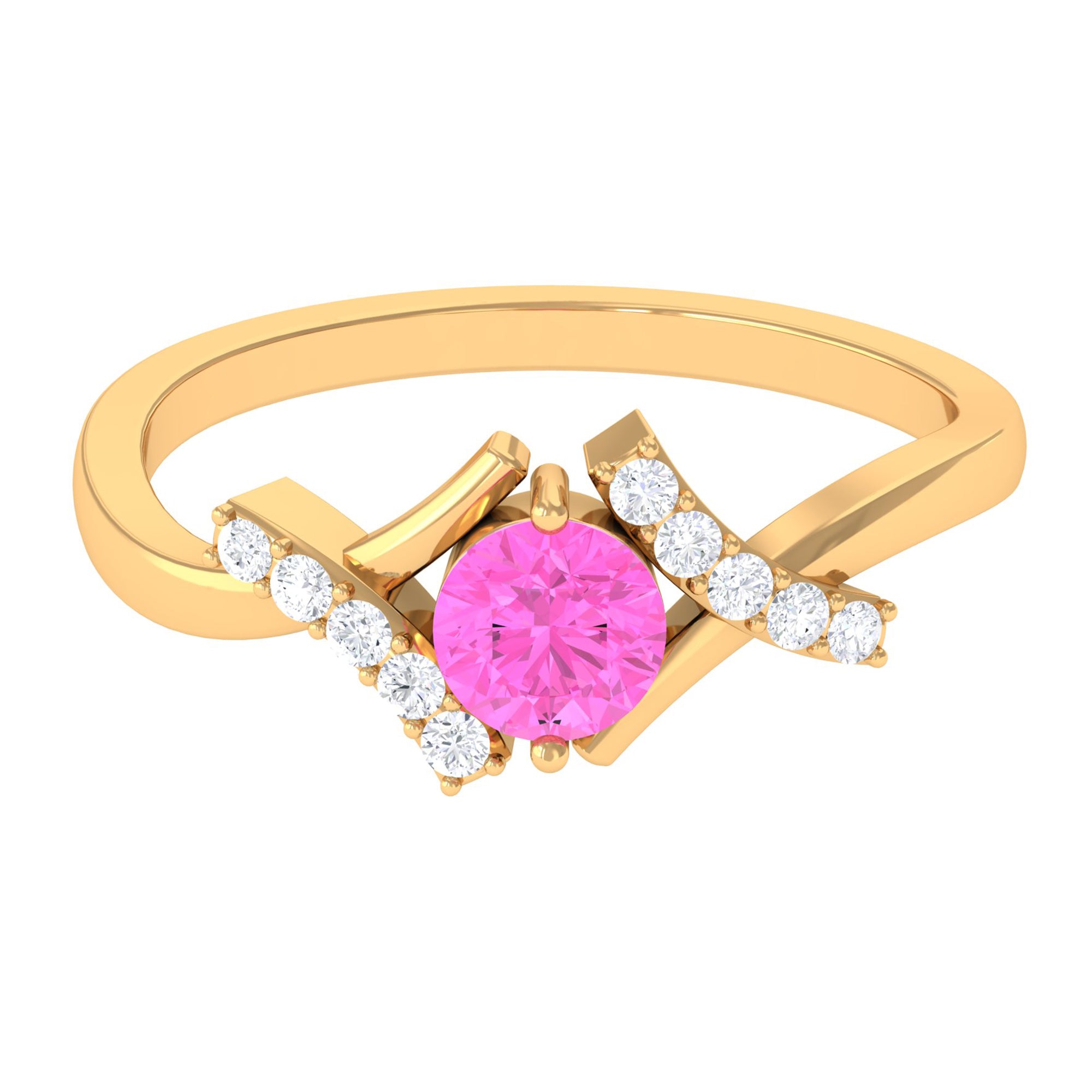 Pink Sapphire and Diamond Designer Promise Ring Pink Sapphire - ( AAA ) - Quality - Rosec Jewels