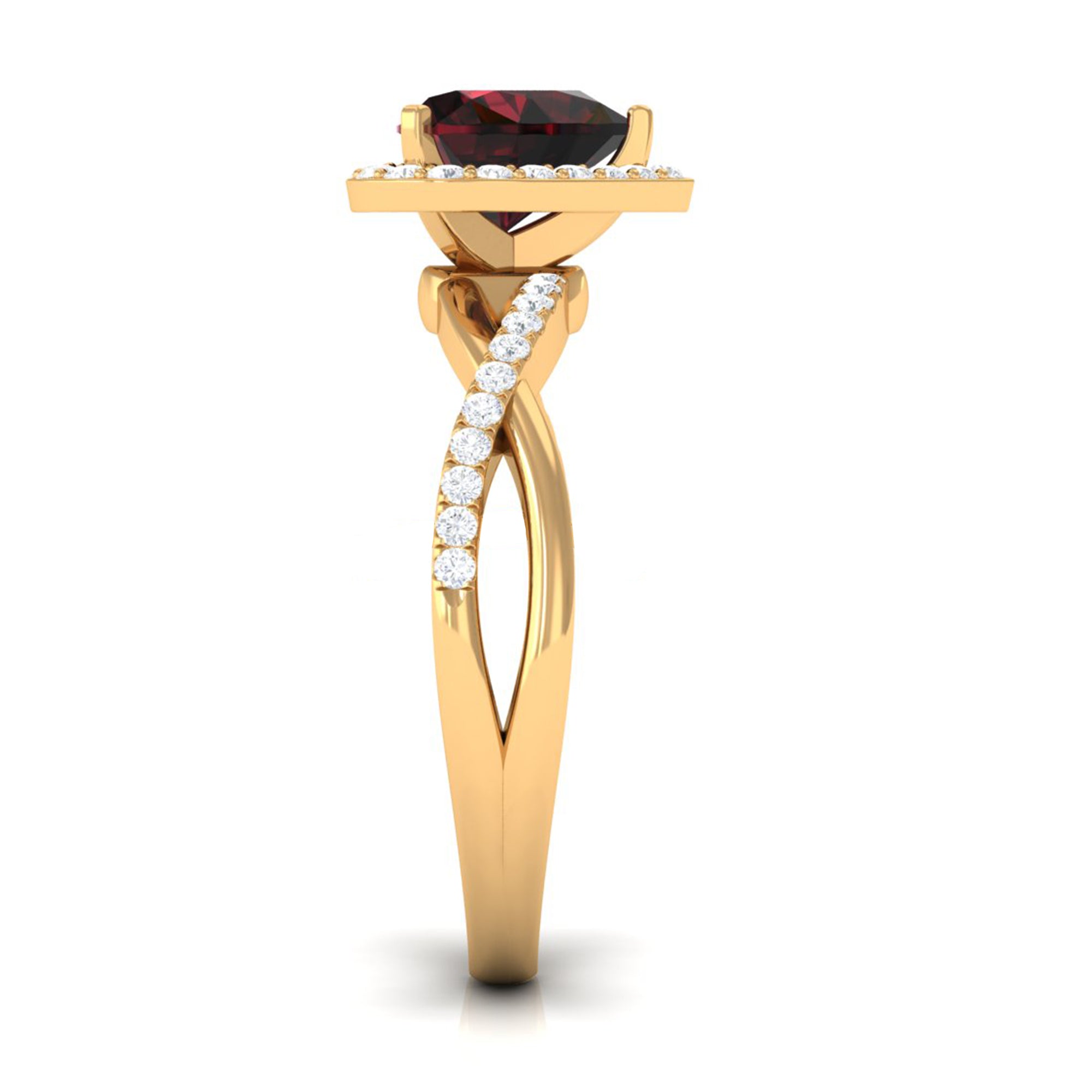 Heart Shape Garnet Crossover Engagement Ring with Diamond Garnet - ( AAA ) - Quality - Rosec Jewels