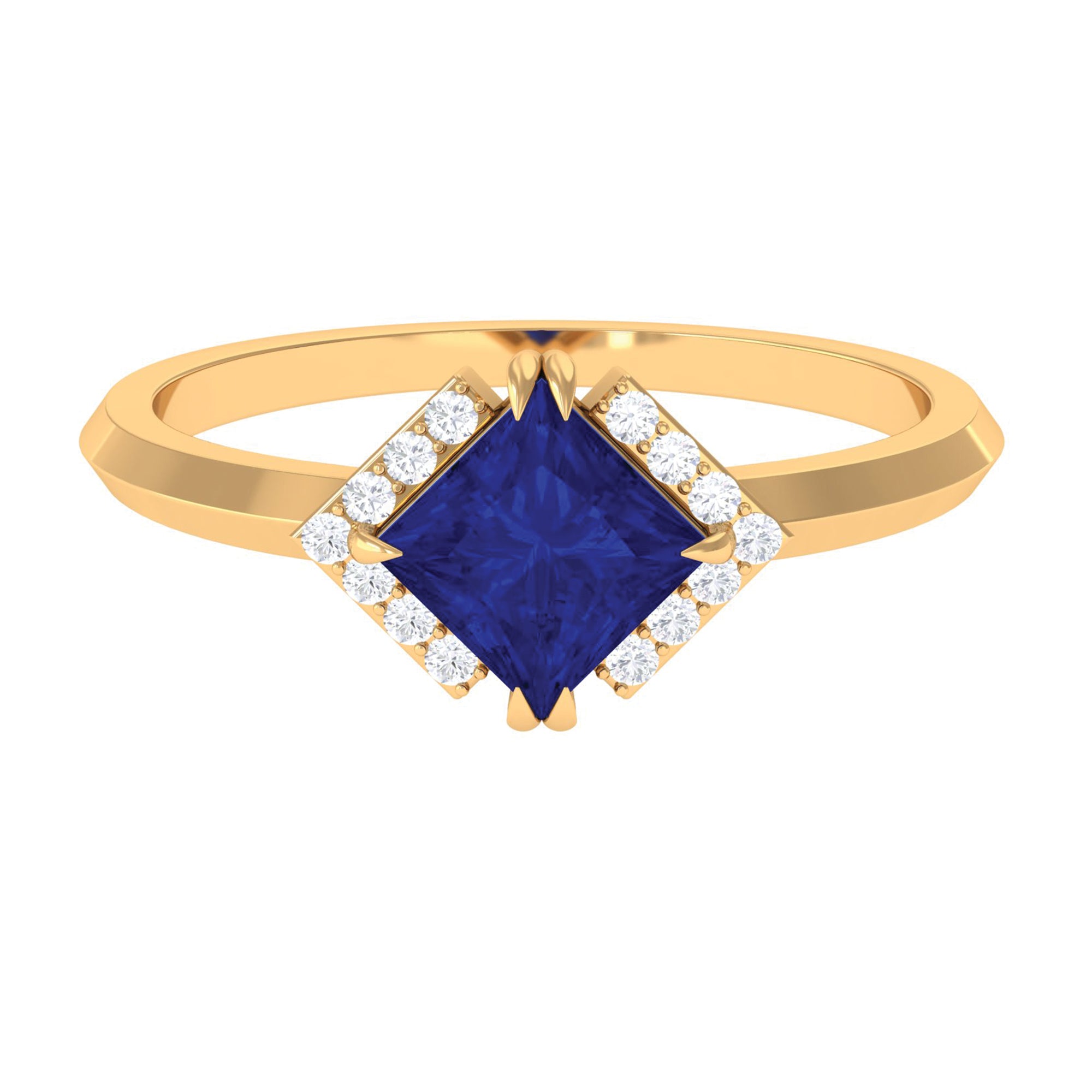 Princess Cut Created Blue Sapphire Simple Engagement Ring with Diamond Lab Created Blue Sapphire - ( AAAA ) - Quality - Rosec Jewels