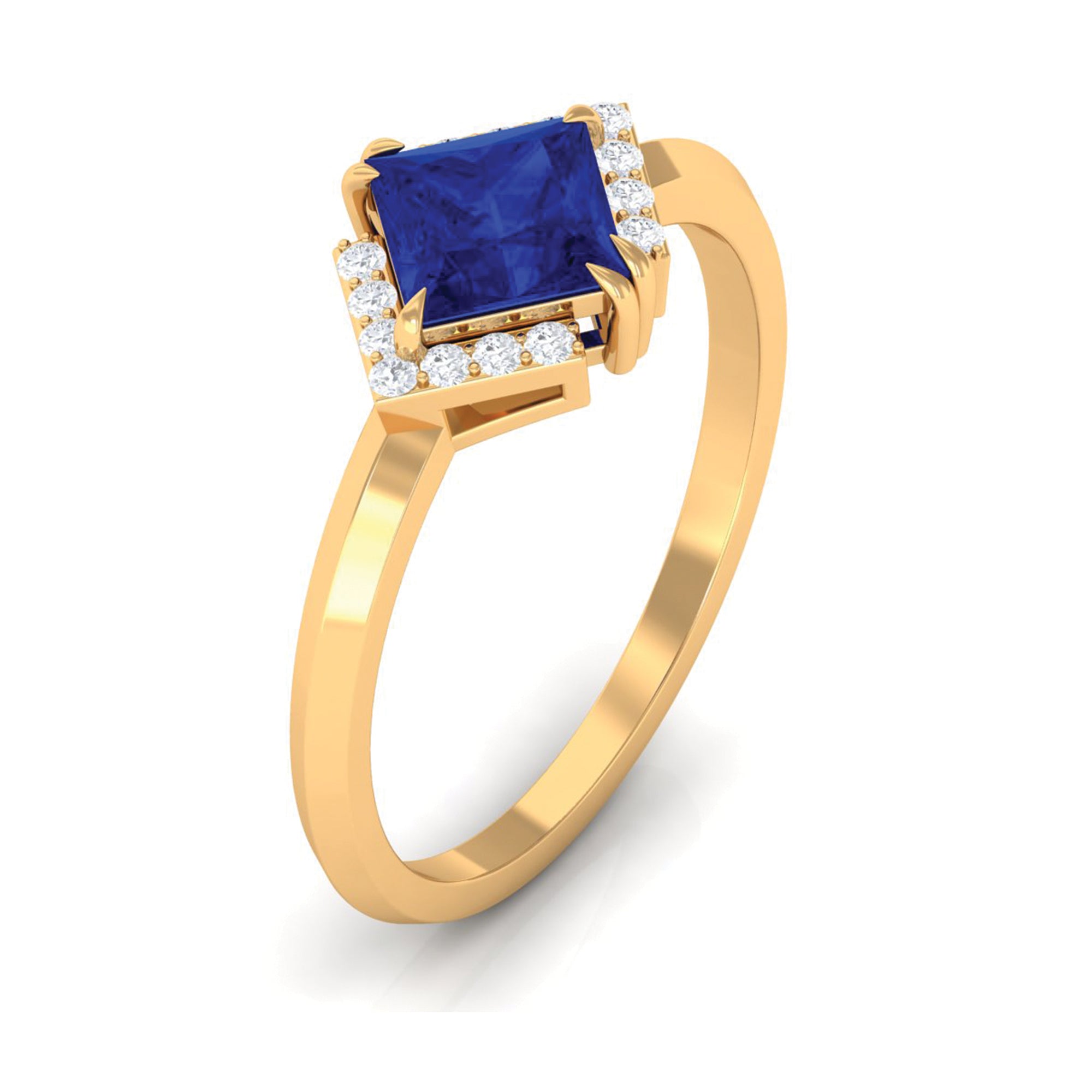 Princess Cut Created Blue Sapphire Simple Engagement Ring with Diamond Lab Created Blue Sapphire - ( AAAA ) - Quality - Rosec Jewels