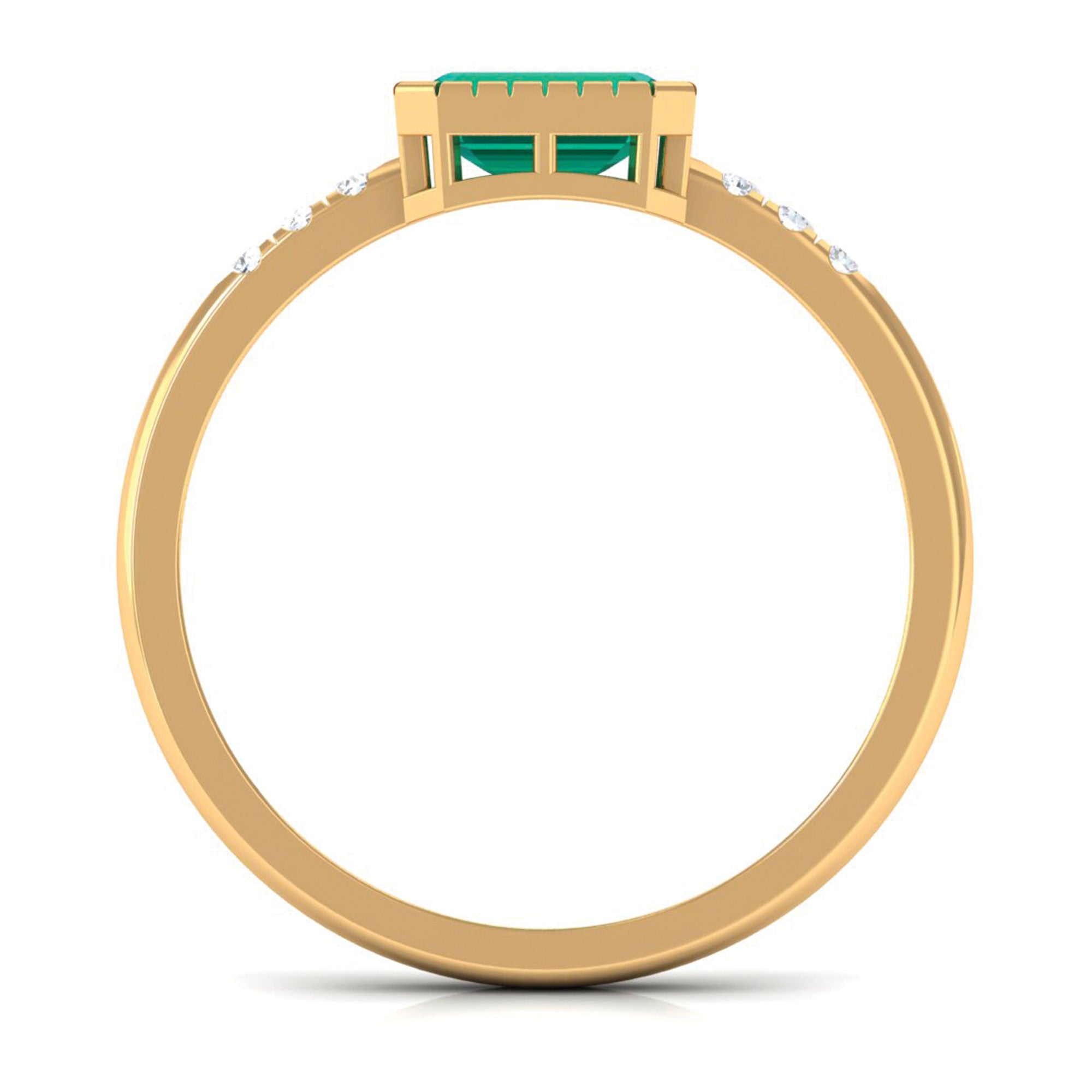 Octagon Cut Emerald East West Engagement Ring with Diamond Accent Emerald - ( AAA ) - Quality - Rosec Jewels