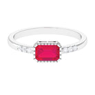 Emerald Cut Ruby East West Engagement Ring with Diamond Ruby - ( AAA ) - Quality - Rosec Jewels