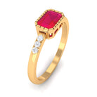 Emerald Cut Ruby East West Engagement Ring with Diamond Ruby - ( AAA ) - Quality - Rosec Jewels