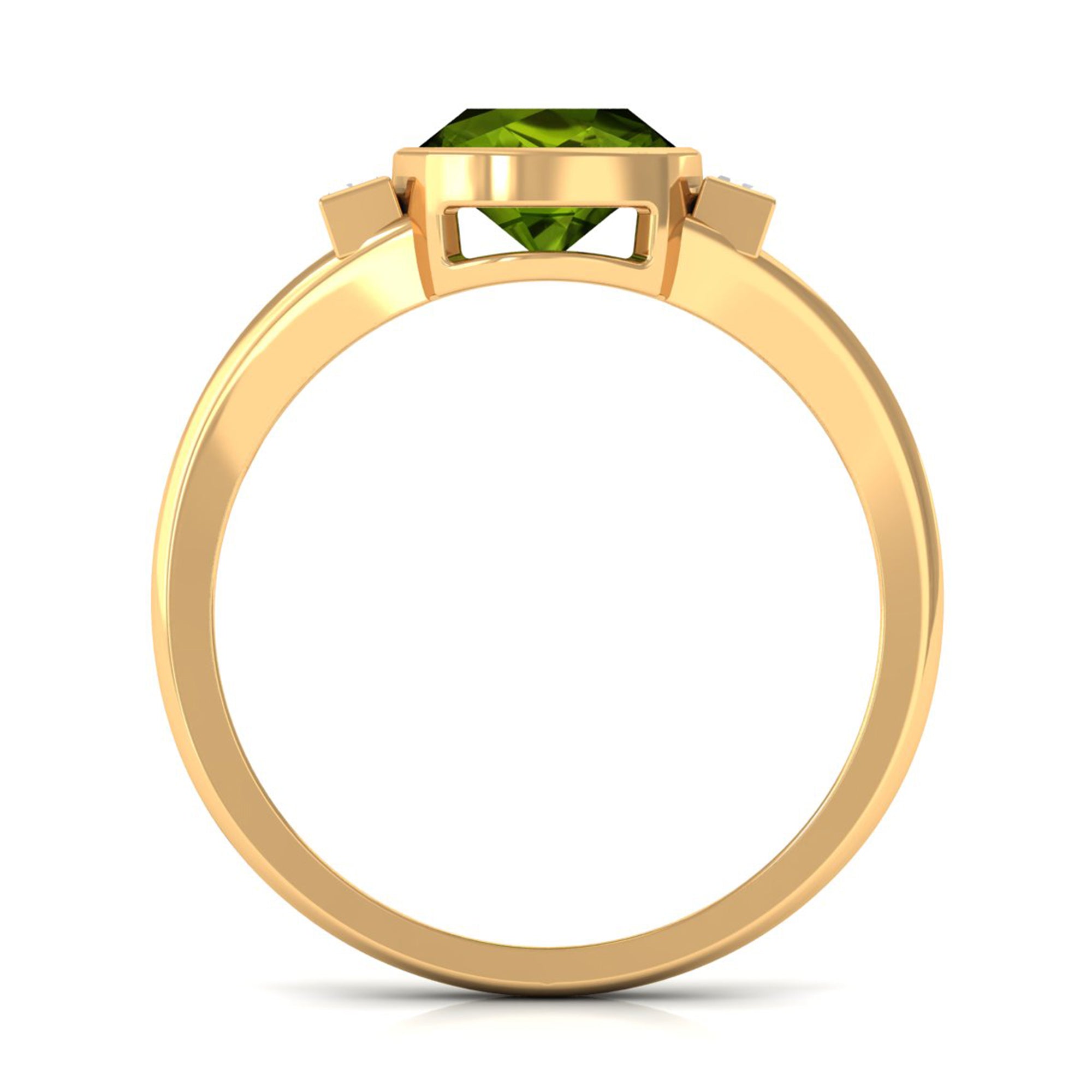 Simple Cushion Cut Peridot Solitaire Engagement Ring with Diamond in Split Shank Peridot - ( AAA ) - Quality - Rosec Jewels