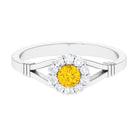 Split Shank Yellow Sapphire and Diamond Halo Engagement Ring Yellow Sapphire - ( AAA ) - Quality - Rosec Jewels