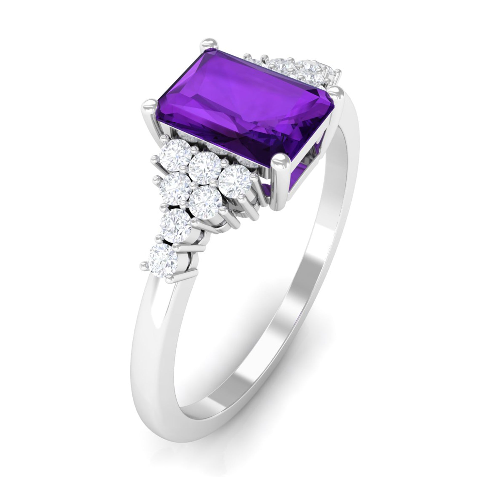 Octagon Cut Amethyst Solitaire Engagement Ring with Diamond Amethyst - ( AAA ) - Quality - Rosec Jewels