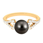 Round Tahitian Pearl Solitaire Engagement Ring with Diamond Tahitian pearl - ( AAA ) - Quality - Rosec Jewels