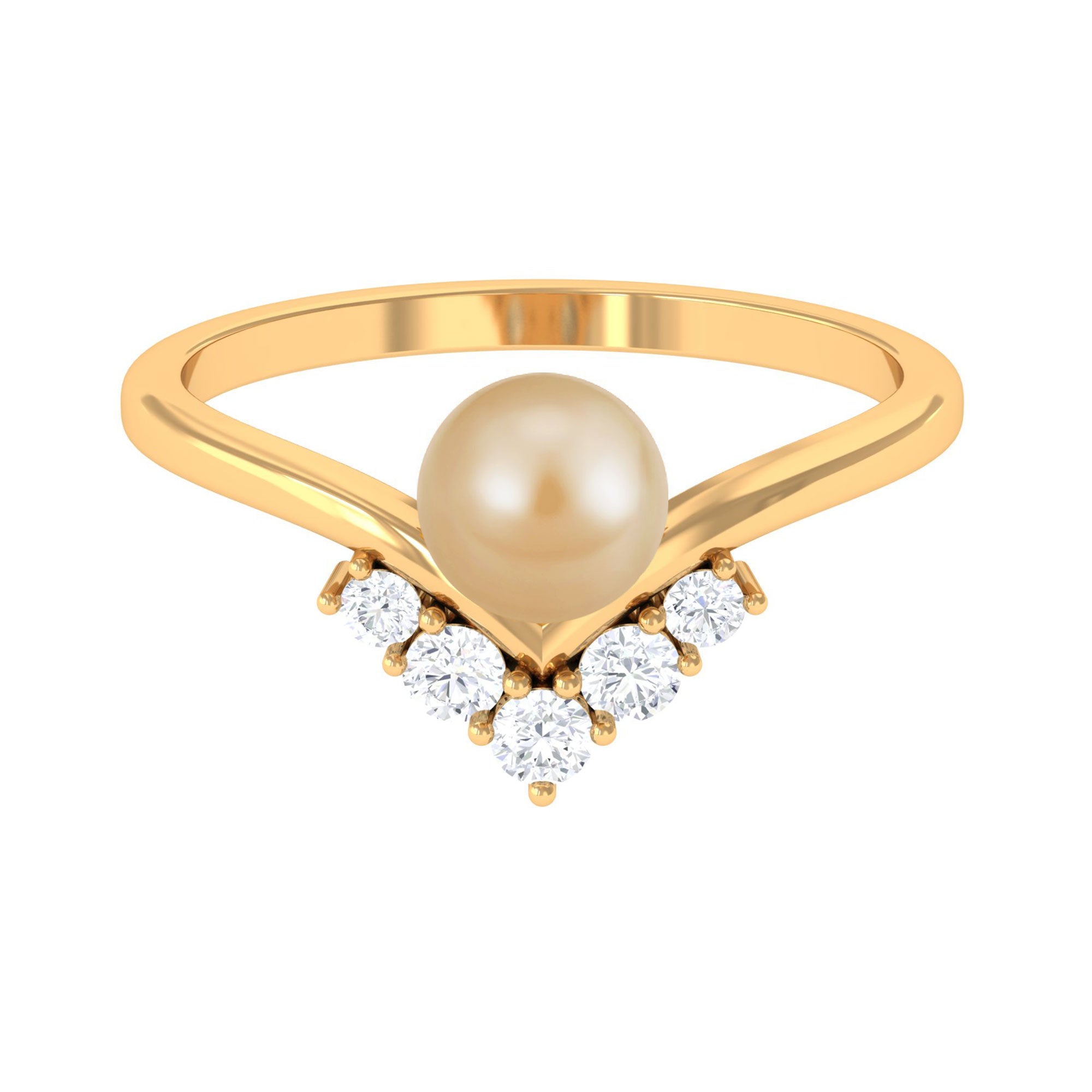 Minimal South Sea Pearl and Diamond Chevron Engagement Ring South Sea Pearl - ( AAA ) - Quality - Rosec Jewels