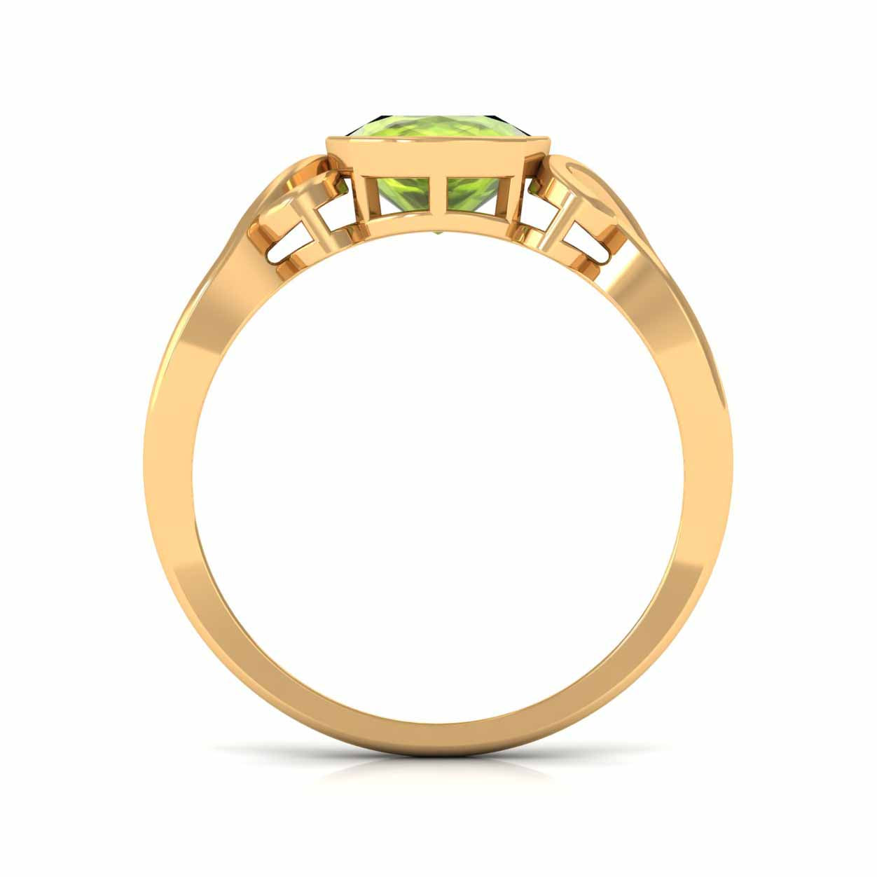 Vintage Style Cushion Cut Peridot Solitaire Ring in Bezel Setting Peridot - ( AAA ) - Quality - Rosec Jewels