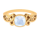 Vintage Style Cushion Cut Moonstone Solitaire Ring in Bezel Setting Moonstone - ( AAA ) - Quality - Rosec Jewels