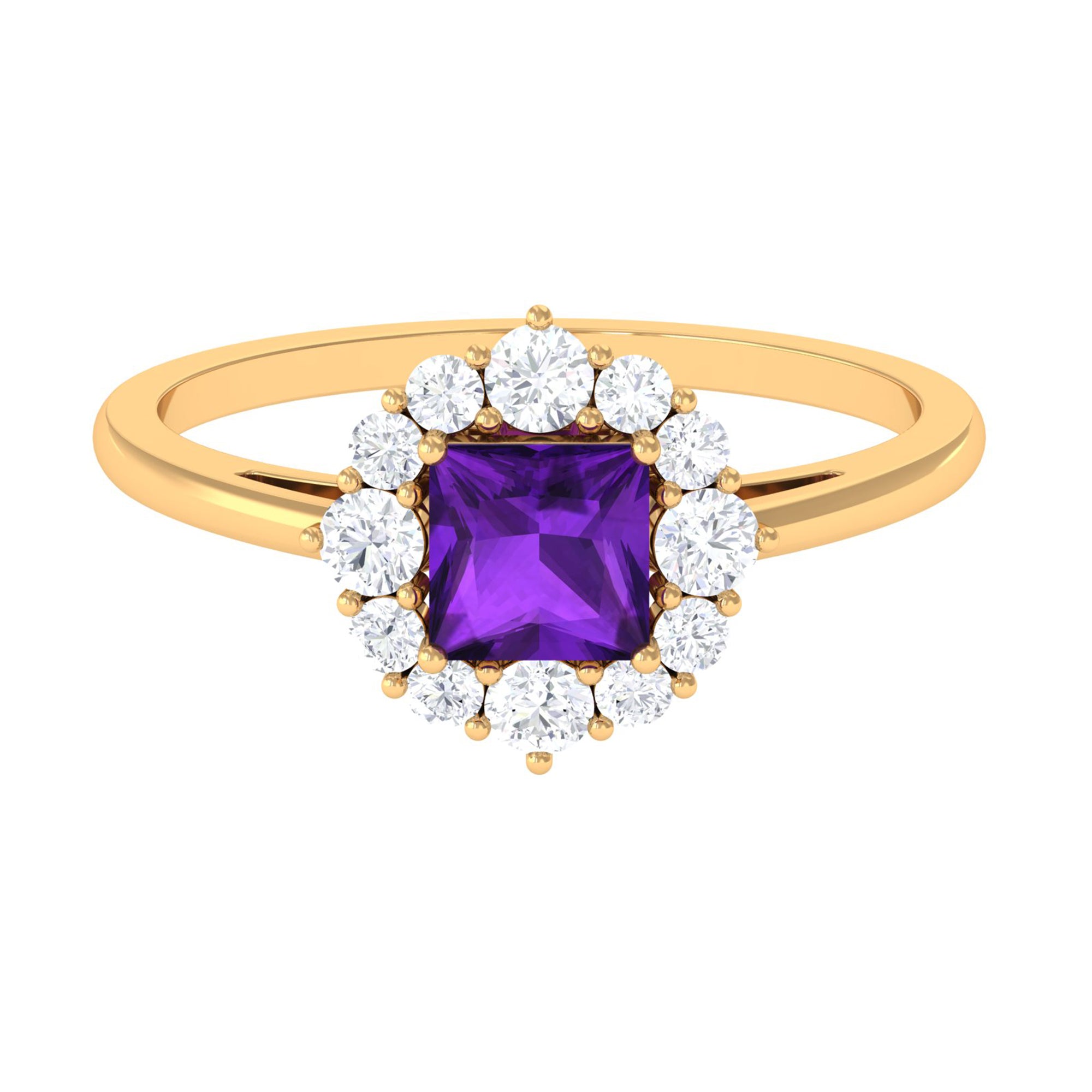 Princess Cut Amethyst and Diamond Halo Engagement Ring Amethyst - ( AAA ) - Quality - Rosec Jewels