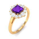 Princess Cut Amethyst and Diamond Halo Engagement Ring Amethyst - ( AAA ) - Quality - Rosec Jewels