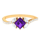 Nature Inspired Princess Cut Amethyst and Diamond Engagement Ring Amethyst - ( AAA ) - Quality - Rosec Jewels