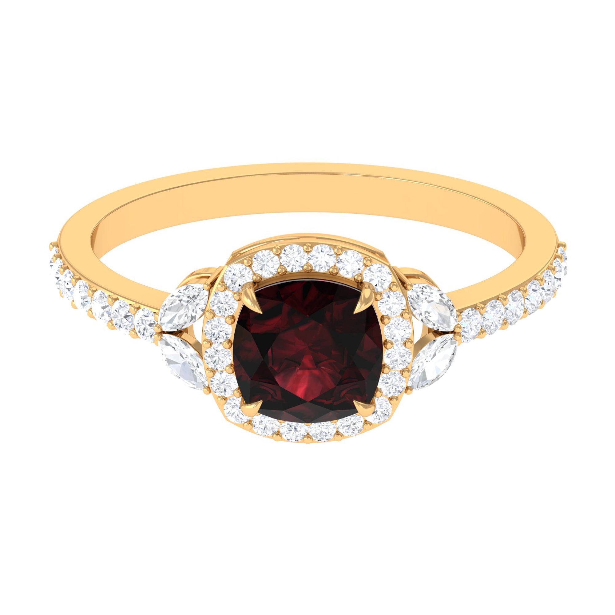 2 CT Natural Garnet Halo Engagement Ring with Diamond Garnet - ( AAA ) - Quality - Rosec Jewels