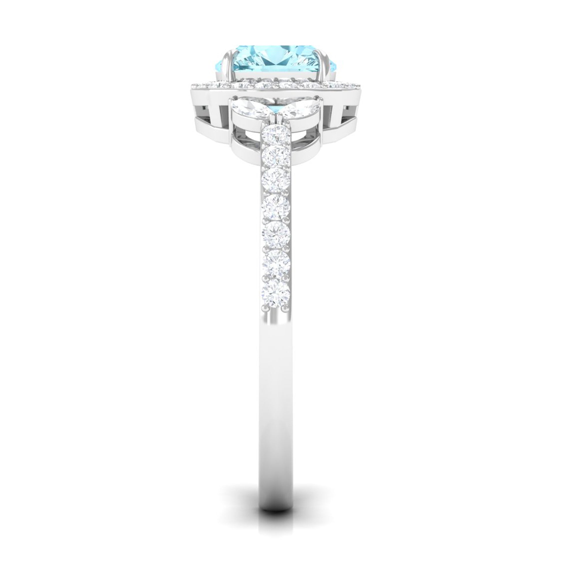 Real Aquamarine Halo Engagement Ring with Diamond Aquamarine - ( AAA ) - Quality - Rosec Jewels