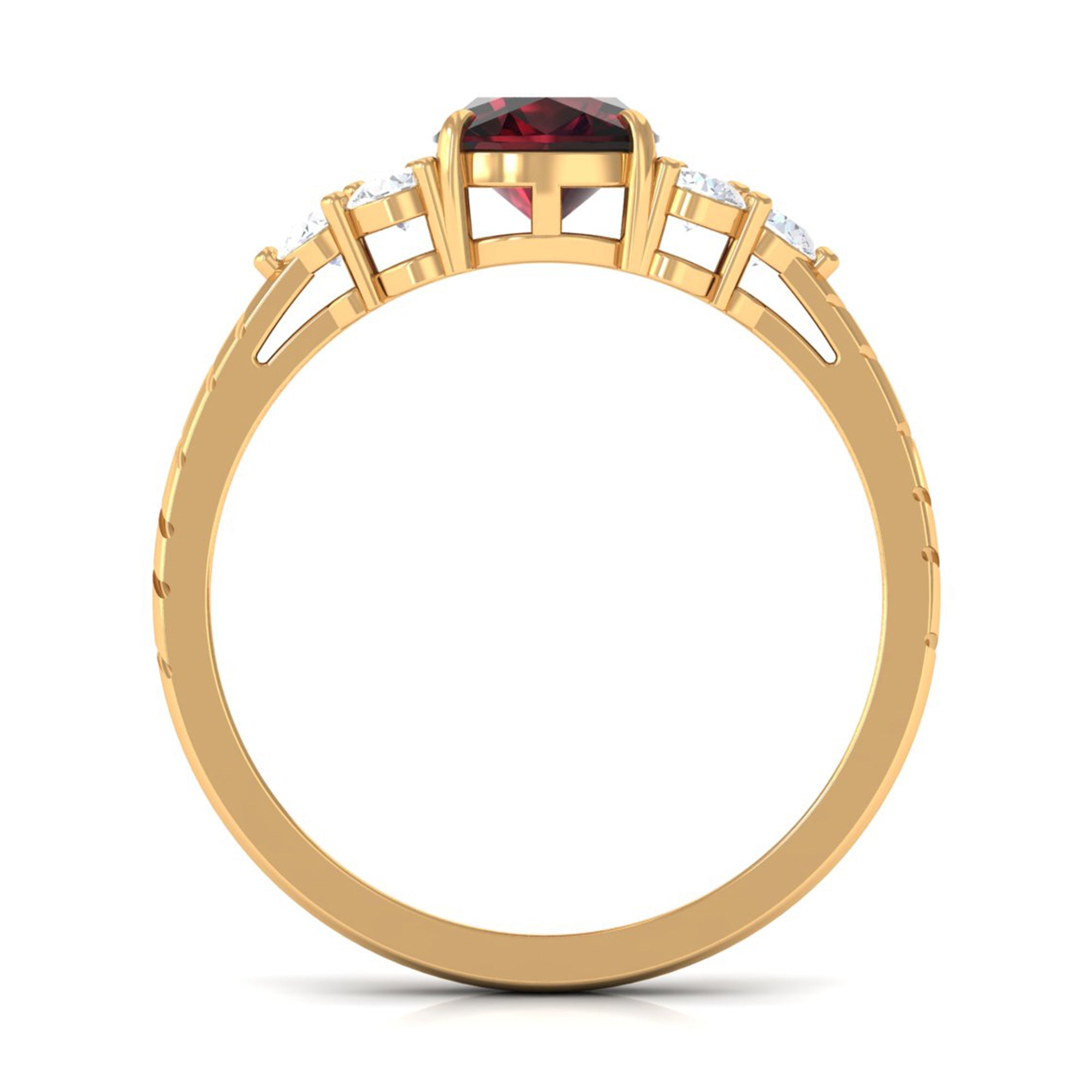 Cushion Cut Garnet Solitaire Engagement Ring with Diamond Trio Garnet - ( AAA ) - Quality - Rosec Jewels