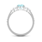 Cushion Cut Aquamarine Solitaire Ring with Diamond Aquamarine - ( AAA ) - Quality - Rosec Jewels