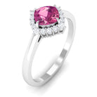 Real Pink Tourmaline Engagement Ring with Diamond Halo Pink Tourmaline - ( AAA ) - Quality - Rosec Jewels