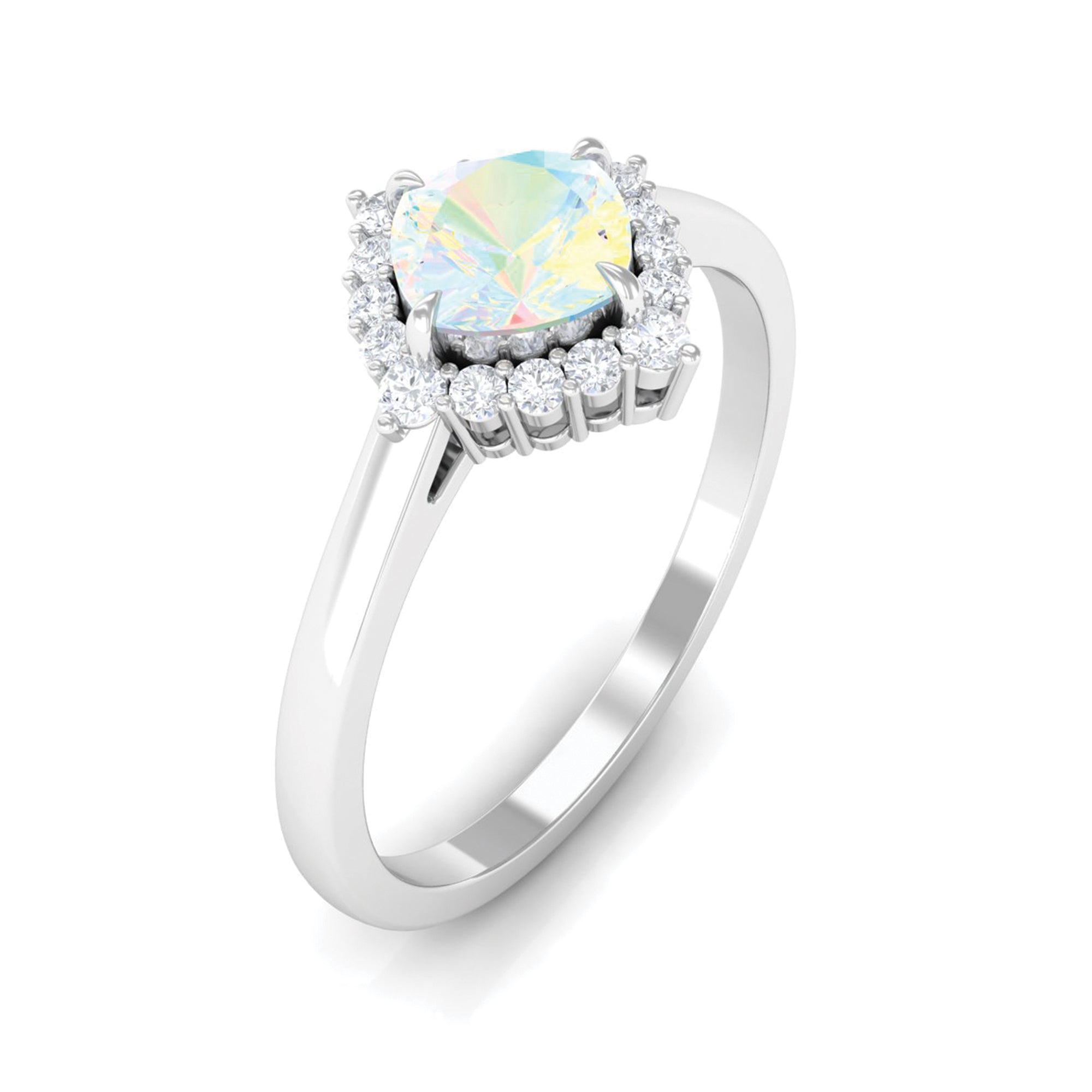 Cushion Cut Ethiopian Opal Halo Engagement Ring with Diamond Ethiopian Opal - ( AAA ) - Quality - Rosec Jewels