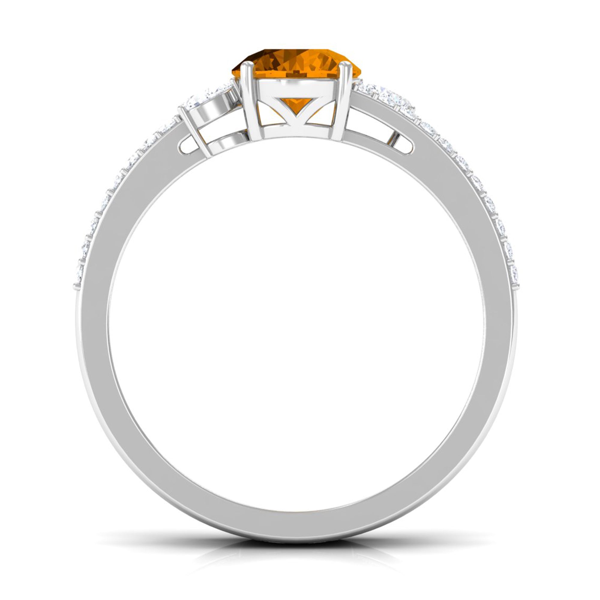 Solitaire Citrine Double Band Engagement Ring with Diamond Citrine - ( AAA ) - Quality - Rosec Jewels