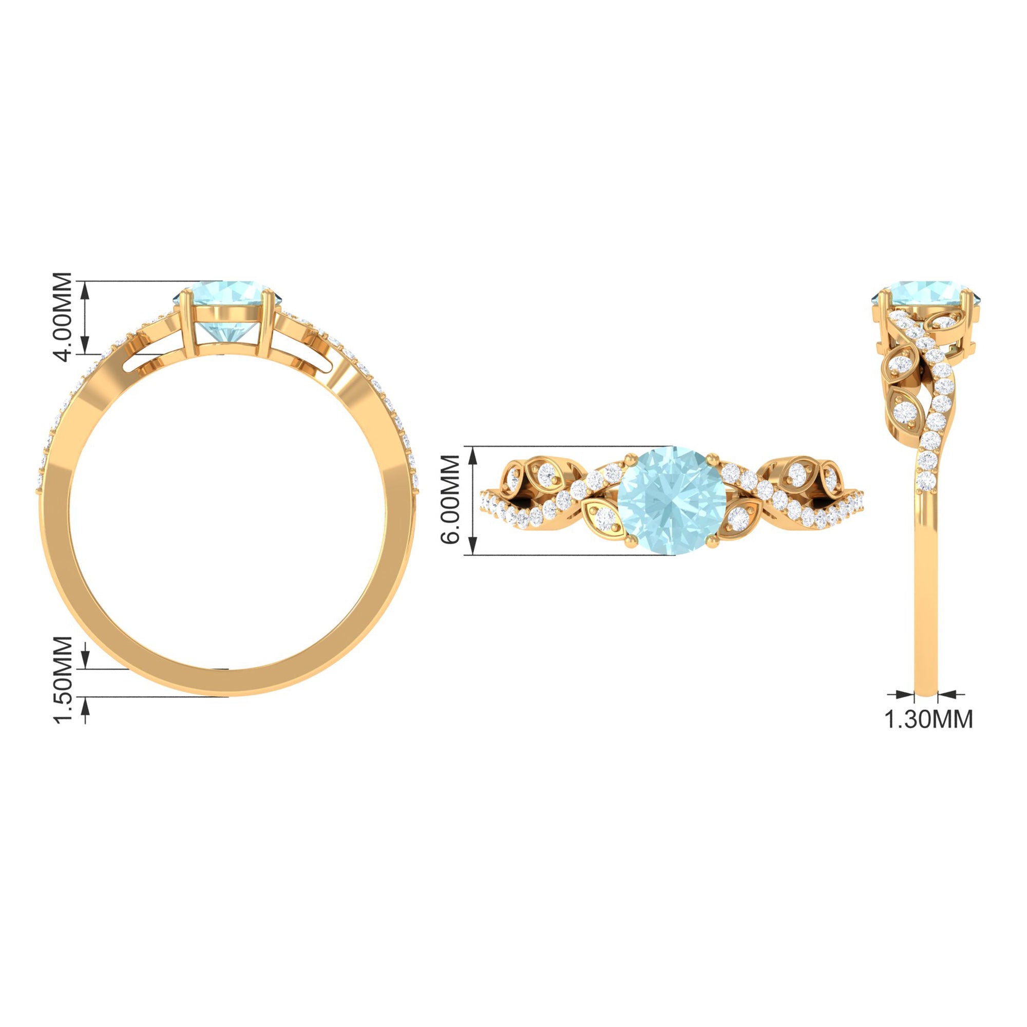 Round Sky Blue Topaz Designer Engagement Ring with Diamond Sky Blue Topaz - ( AAA ) - Quality - Rosec Jewels