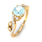 Round Sky Blue Topaz Designer Engagement Ring with Diamond Sky Blue Topaz - ( AAA ) - Quality - Rosec Jewels