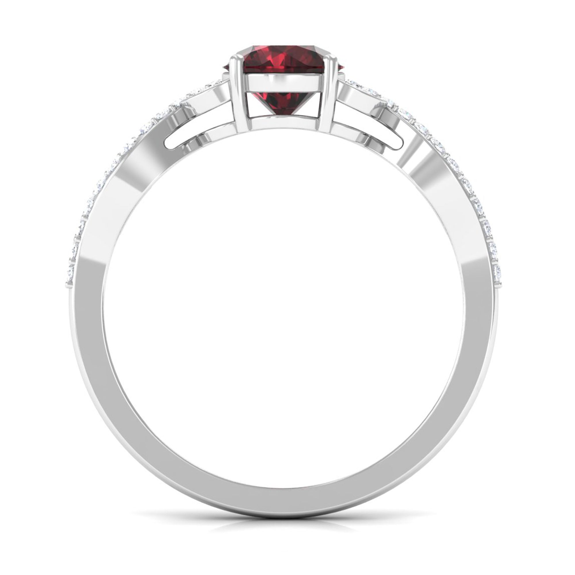 Round Garnet Designer Engagement Ring with Diamond Garnet - ( AAA ) - Quality - Rosec Jewels