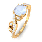 Round Shape Moonstone Designer Engagement Ring with Diamond Moonstone - ( AAA ) - Quality - Rosec Jewels