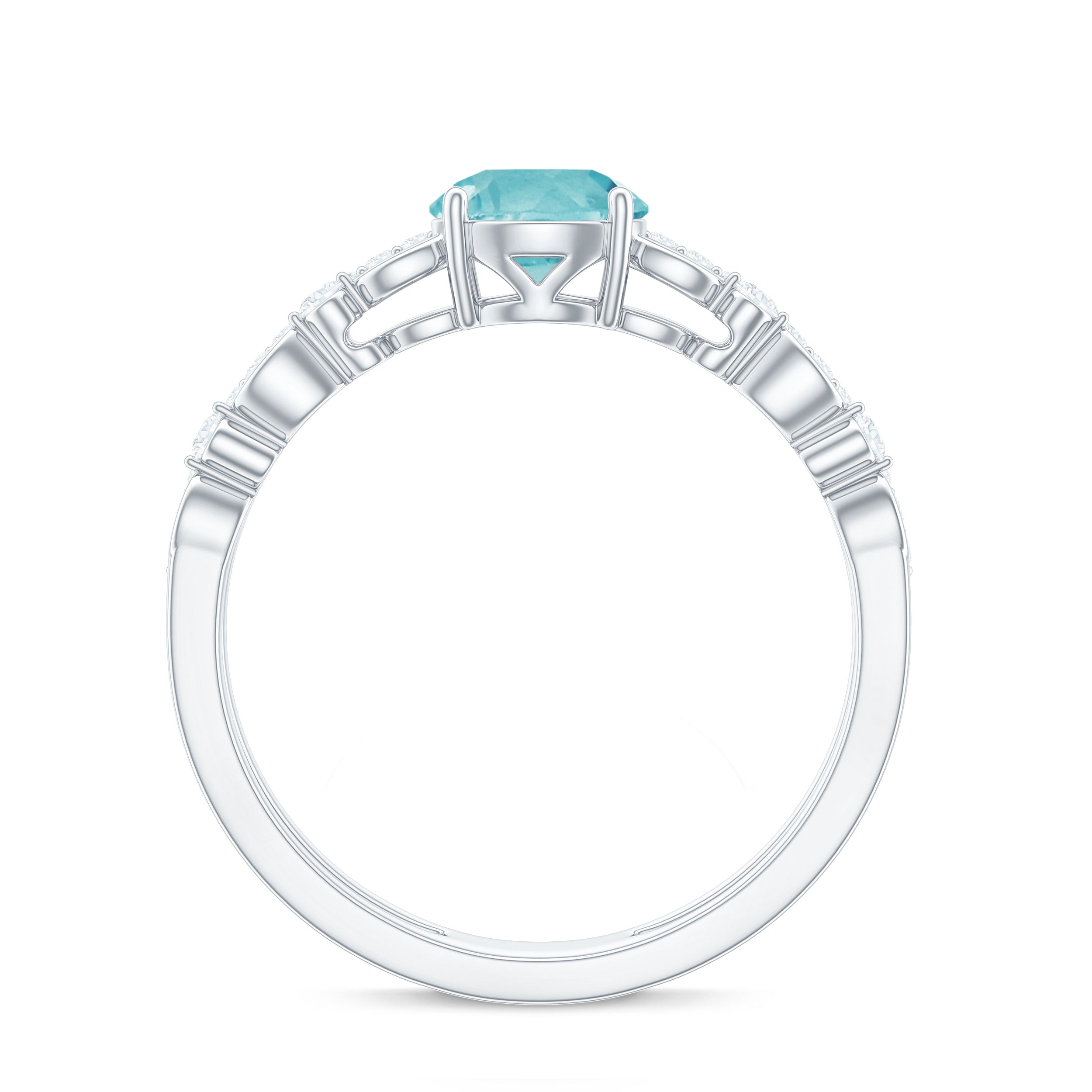 Solitaire Sky Blue Topaz Double Band Engagement Ring with Diamond Sky Blue Topaz - ( AAA ) - Quality - Rosec Jewels