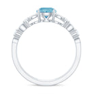 Round Shape Swiss Blue Topaz Solitaire Double Band Ring with Diamond Swiss Blue Topaz - ( AAA ) - Quality - Rosec Jewels