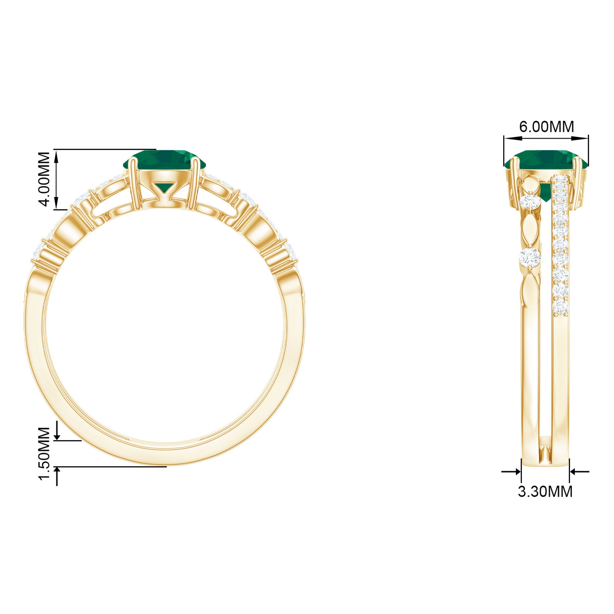 Solitaire Emerald Double Band Engagement Ring with Diamond Emerald - ( AAA ) - Quality - Rosec Jewels