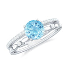 Solitaire Aquamarine and Diamond Double Band Ring Aquamarine - ( AAA ) - Quality - Rosec Jewels