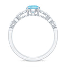 Solitaire Aquamarine and Diamond Double Band Ring Aquamarine - ( AAA ) - Quality - Rosec Jewels