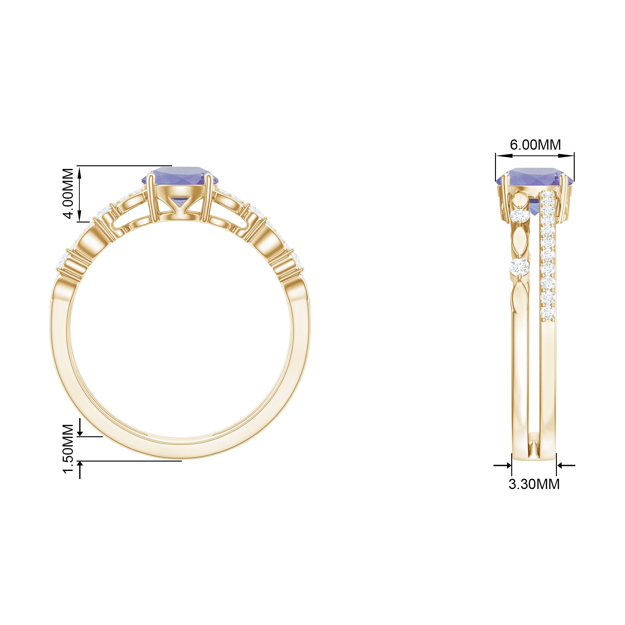 Solitaire Tanzanite and Diamond Double Band Ring Tanzanite - ( AAA ) - Quality - Rosec Jewels